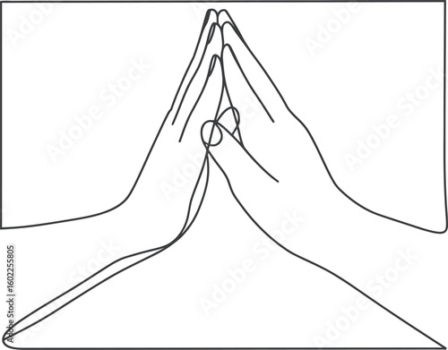 Minimalist line art drawing of praying hands in a simple outline style