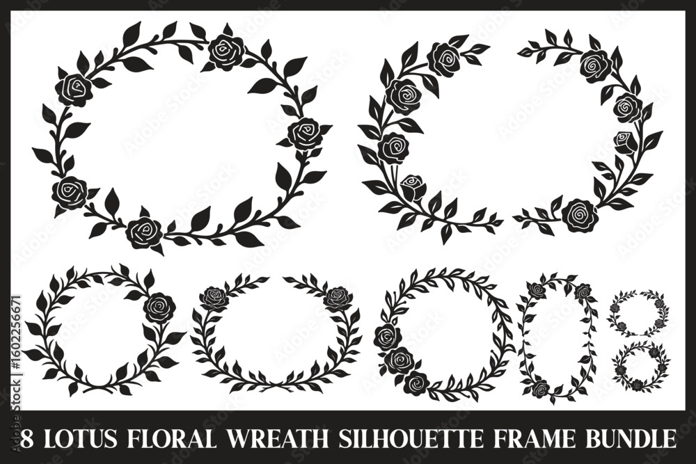 Obraz premium Floral Wreath Silhouette Frame Bundle