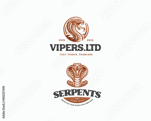 Vintage classic wild king cobra with venom logo template