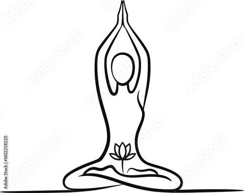 Stylized line drawing of a person in lotus pose with chakras
