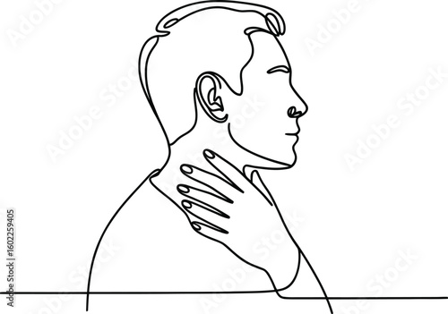 Man s profile touching his neck with a single line drawing