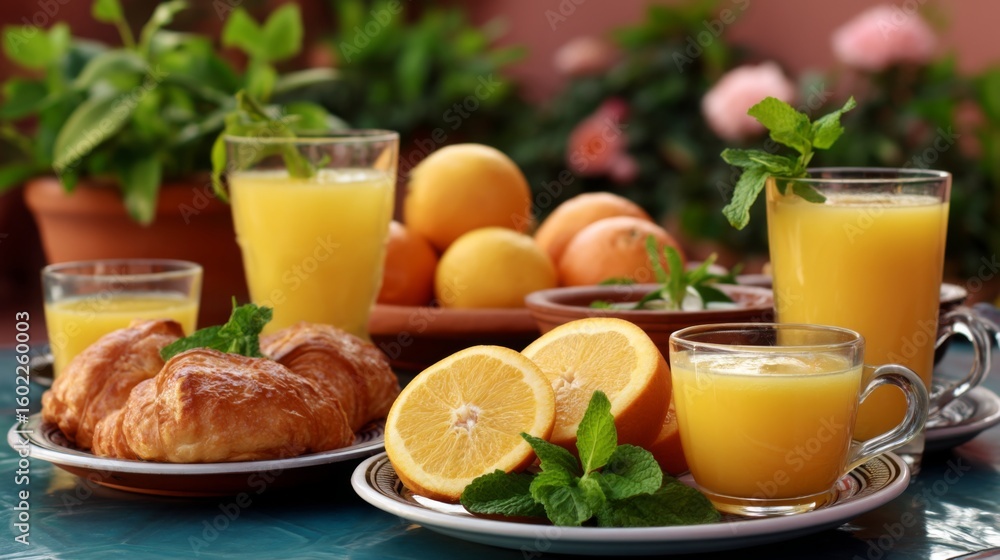 Fototapeta premium Refreshing summer citrus drinks and pastries home garden food photography bright setting close-up culinary delight