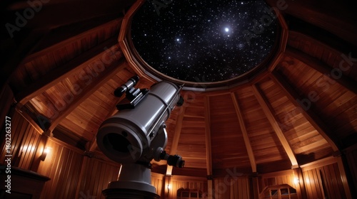 Stargazing activities observatory night sky wooden dome inside view astronomical exploration
