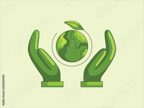 Hands Holding Green Earth with Leaf