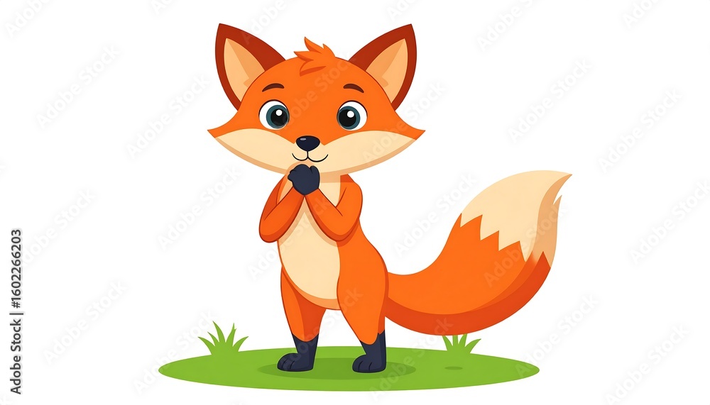Obraz premium Cute cartoon fox standing on grass