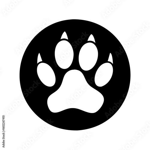 Monochrome Paw Print Inside a Circle Illustration Animal Footprint Icon