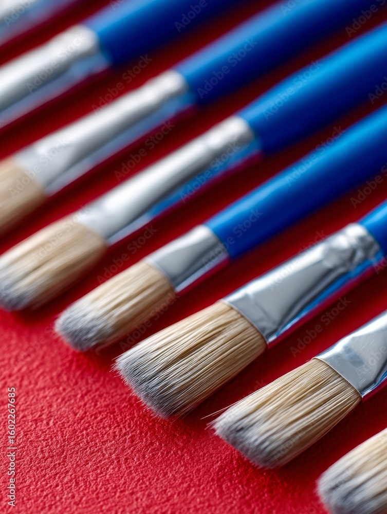 Fototapeta premium A bunch of paint brushes sitting on top of a red surface