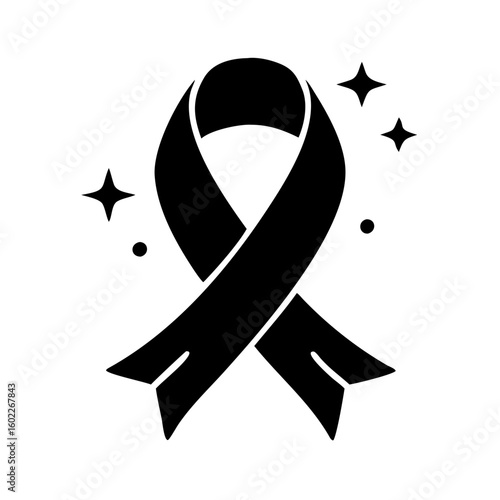 A shiny black ribbon representing support and awareness for a cause