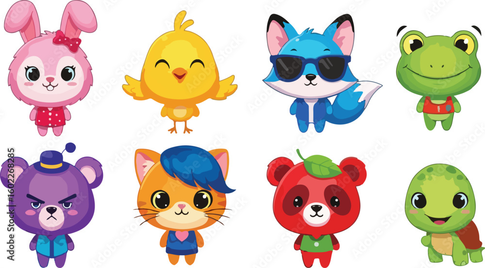 Cute Animal Characters in Colorful Outfits Cute Animal Characters in Colorful Outfits