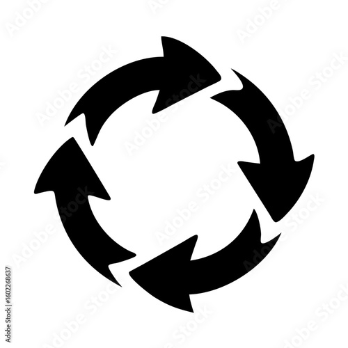 Circular flow of four arrows indicating process, recycling or continuous movement