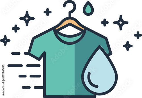 T-shirt dry-cleaning icon with water drop and sparkle