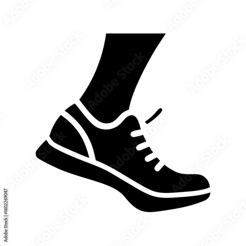 Minimalist silhouette of a foot wearing an athletic training shoe, side view
