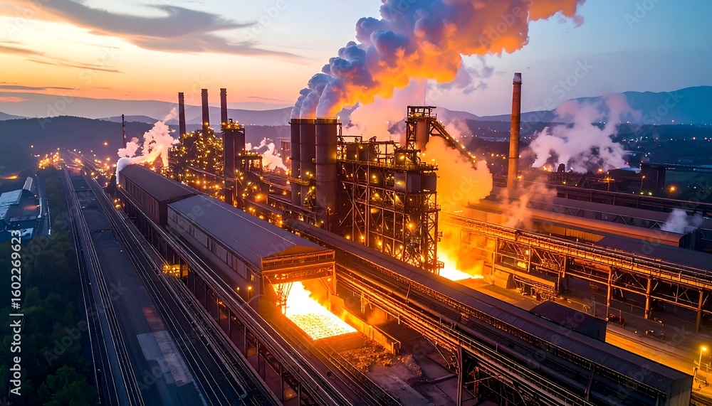 Fototapeta premium Industrial metal factory at dawn