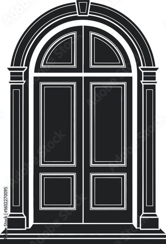 Elegant arched doorway with double doors and decorative molding
