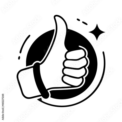 Thumbs up icon with black background, representing approval and positivity