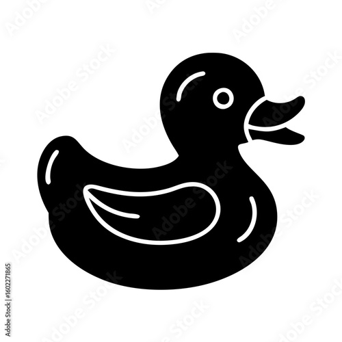 A simple illustration of a dark rubber ducky bath toy on white