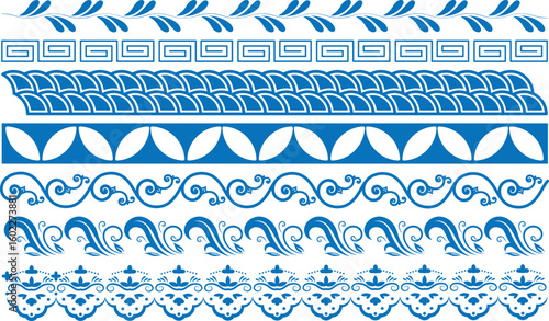 Traditional Pottery Border Patterns – Ornamental Greek Asian Decorative Elements, porcelain pattern