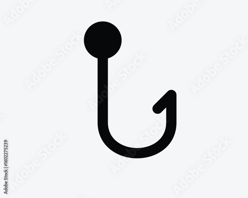 Fishing Hook Line Outline Shape Fish Trap Bait Catch Fish Fisherman Sharp Fishook Hanging Hang Black White Vector Icon Sign Symbol Graphic Artwork