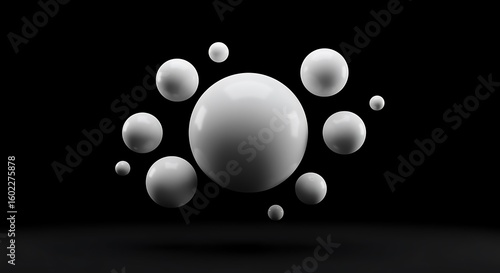 Abstract Floating Spheres in Monochrome Harmony Minimalist Composition with Dramatic Lighting and Geometric Precision for Modern Design