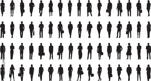 Silhouettes of Business People Standing in Rows