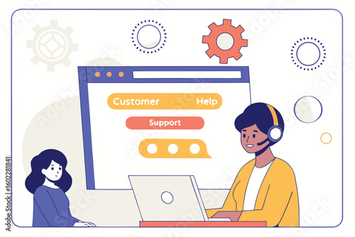 Customer support representatives assisting clients with inquiries through online chat during a busy workday in a modern office setup