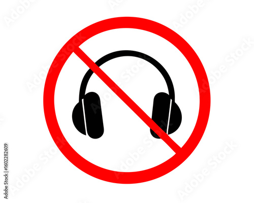 No headphones red prohibition vector sign. Do not wear headphone vector