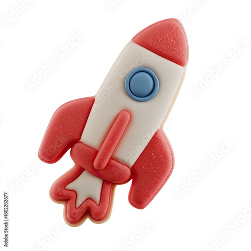 A red and white rocket ship cookie