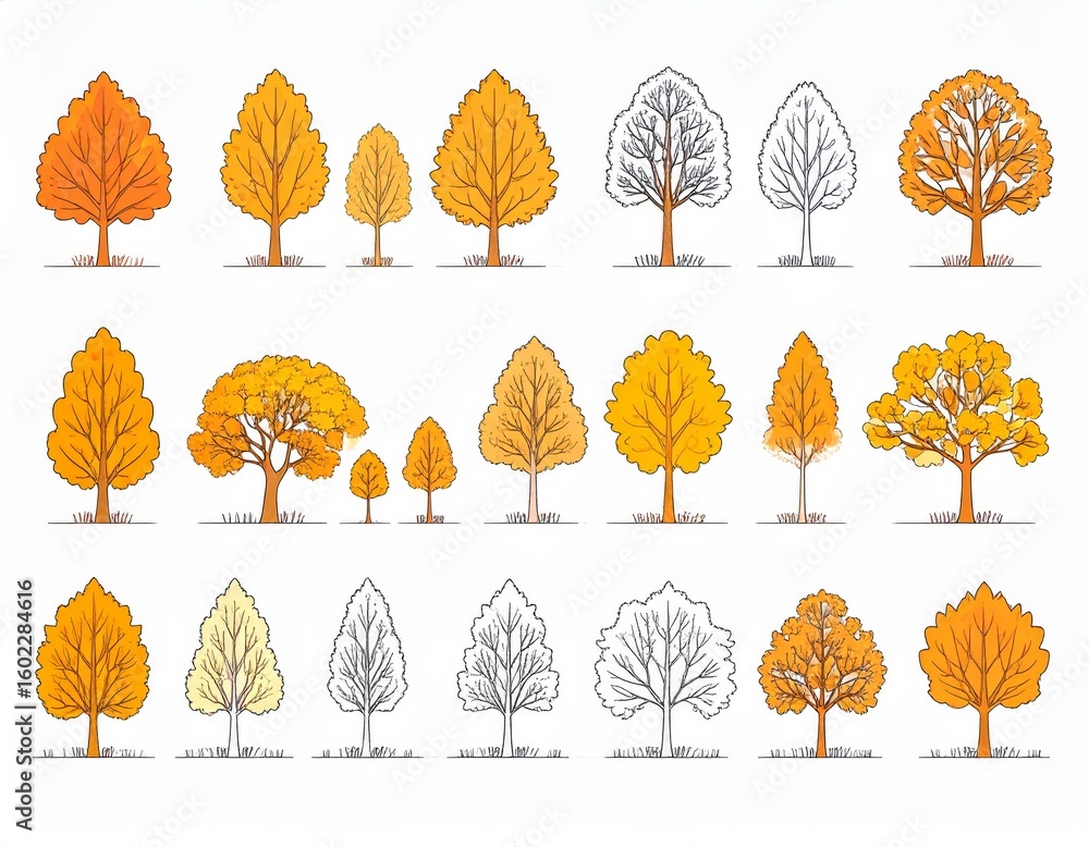 Obraz premium Minimal style cad tree autumn line drawing