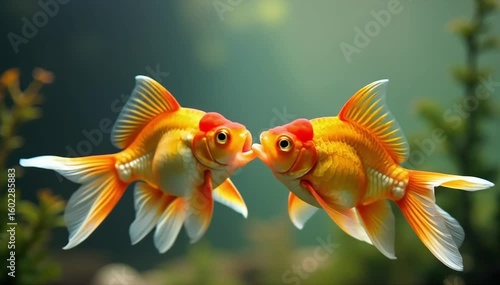Goldfish fighting mildly over territory