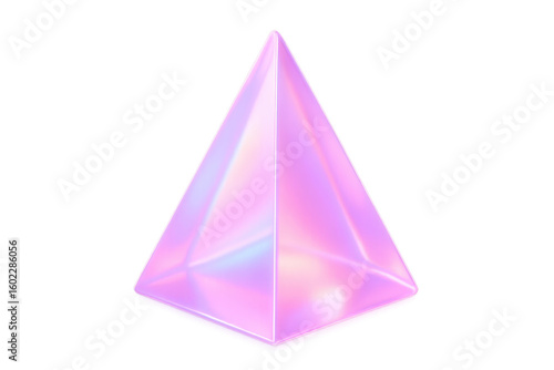 3d rendering of a pink holographic pyramid on transparent background, perfect for digital art projects