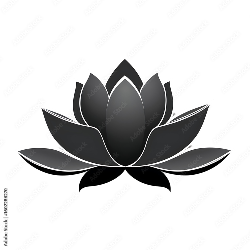Fototapeta premium Elegant dark gray lotus flower silhouette on black background