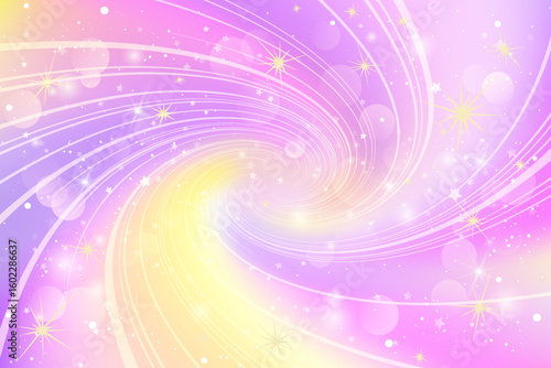 Magic pink lilac, yellow sky in sparkling stars. Adventure, fairy tale, celebration background.