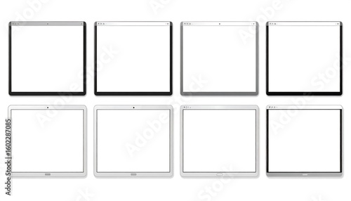 Multiple blank tablet screens in various colors
