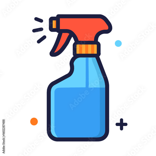 Isolated blue plastic spray bottle with cleaner liquid, a common household tool for hygiene and domestic cleaning