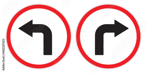 no left and no right turn red circle road signs without slash vector