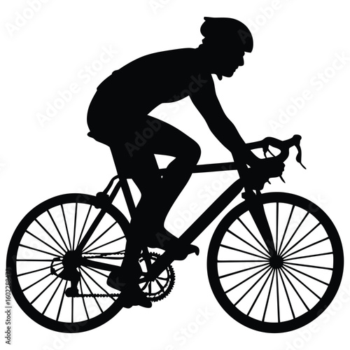 Dynamic cyclist silhouette speeding forward, perfect for fitness blogs and sports marketing materials