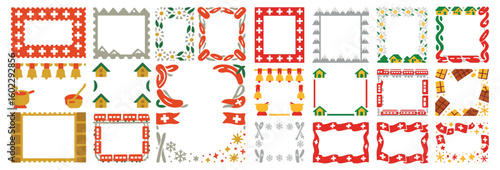 Swiss National Day Food Frame Borders with Traditional Swiss Elements