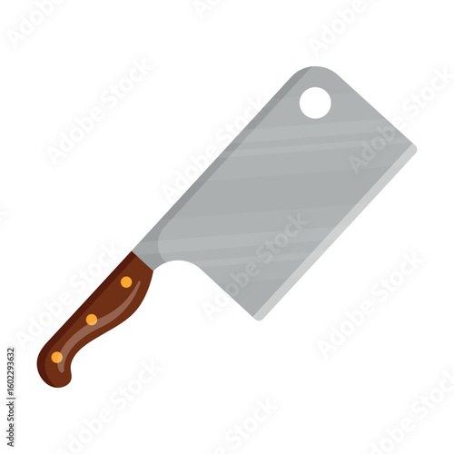 Isolated butcher knife  on transparent background. Meat cleaver.  Household cutlery. Kitchenware. Design element for cooking, cafe, restaurant, cooking books. Flat cartoon style. Vector illustration.