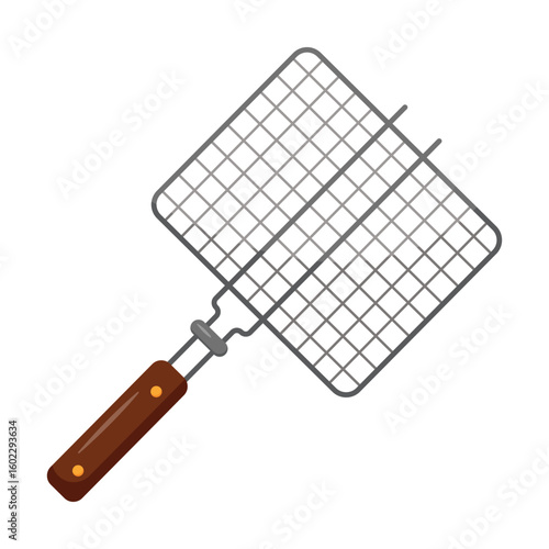 Isolated grate for grill on transparent background. BBQ grid.  Household cutlery. Kitchenware. Design element for cooking, cafe, restaurant, cooking books. Flat cartoon style. Vector illustration.