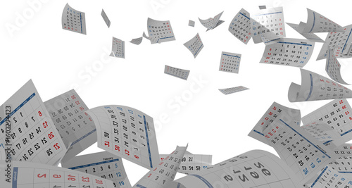 calendar pages flying traveling - 3d rendering