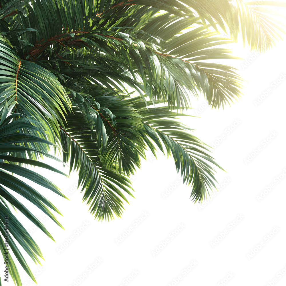 Fototapeta premium Stock image of lush green palm leaves waving in wind with sunbeam effects natural tropical shot isolated white background batch perfect for ads and prints photo photo photo photo photo photo photo