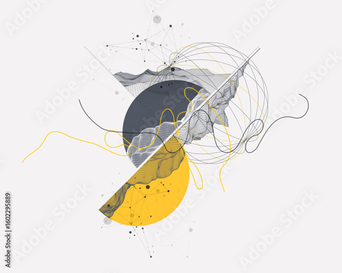 Abstract wireframe background. Modern science or technology art elements. Surface illustration inside circles