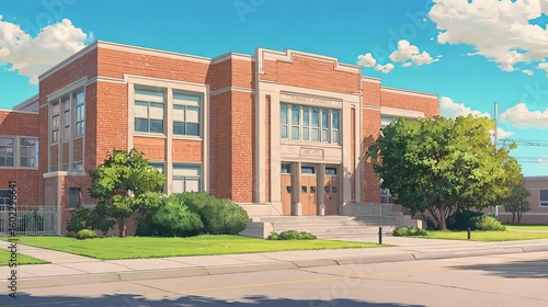 Colorful Modern Elementary School with Classrooms, Teachers, and Playground