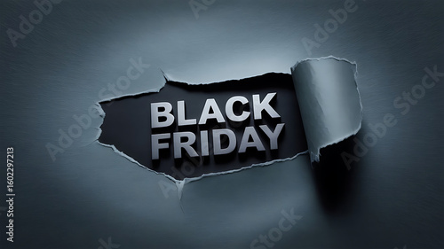 Black Friday sale announcement with torn paper effect on dark background