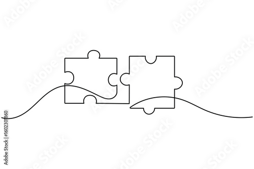 Puzzle icon line continuous drawing with Problem Solving isolate outline vector illustration