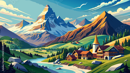  very Beautiful Panoramic 360 Mountains of Switzerland: Panorama with Matterhorn and Dent D'Herens above Zermatt