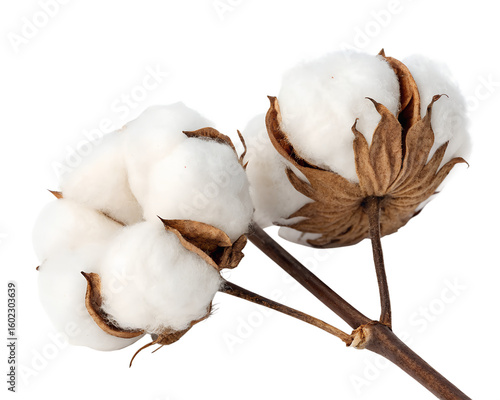 Fluffy cotton bolls isolated on transparent background