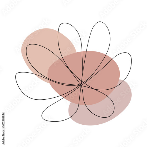 Line Flower with Heart Shape. Minimal line flower with a soft pink heart background, combining contour elegance and gentle emotion.