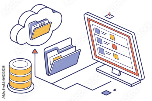 File storage and organization system with cloud, database, and computer interactions for efficient data management