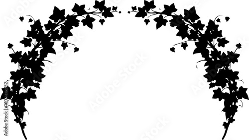 Vector art of an archway formed by climbing ivy branches and leaves isolated on white background